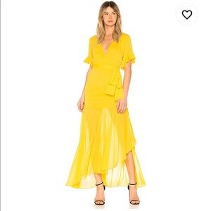 Michael Costello x Revolve V-Neck midi dress in yellow (perfect cocktail dress)